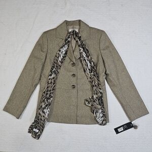 NWT Le Suit Wild Spirit Taupe Blazer and Scarf